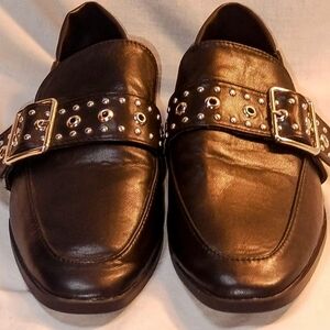 Vintage Havana Maureen Leather Studded Buckle Loafers Shoes Black SZ 8.5